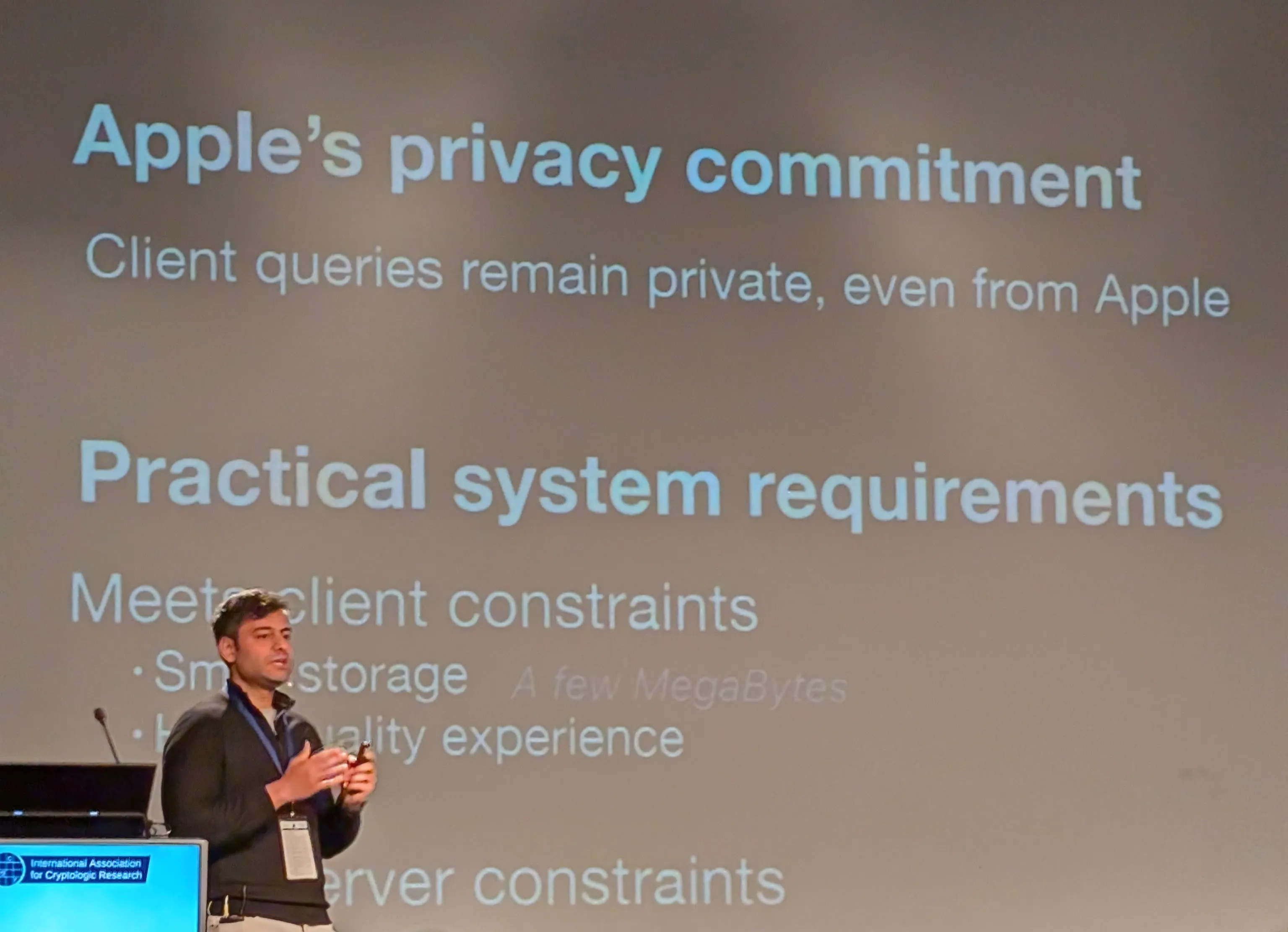 A slide from Apple’s RWC2025 talk that states ‘Apple’s privacy commitment: Client queries remain private, even from Apple’
